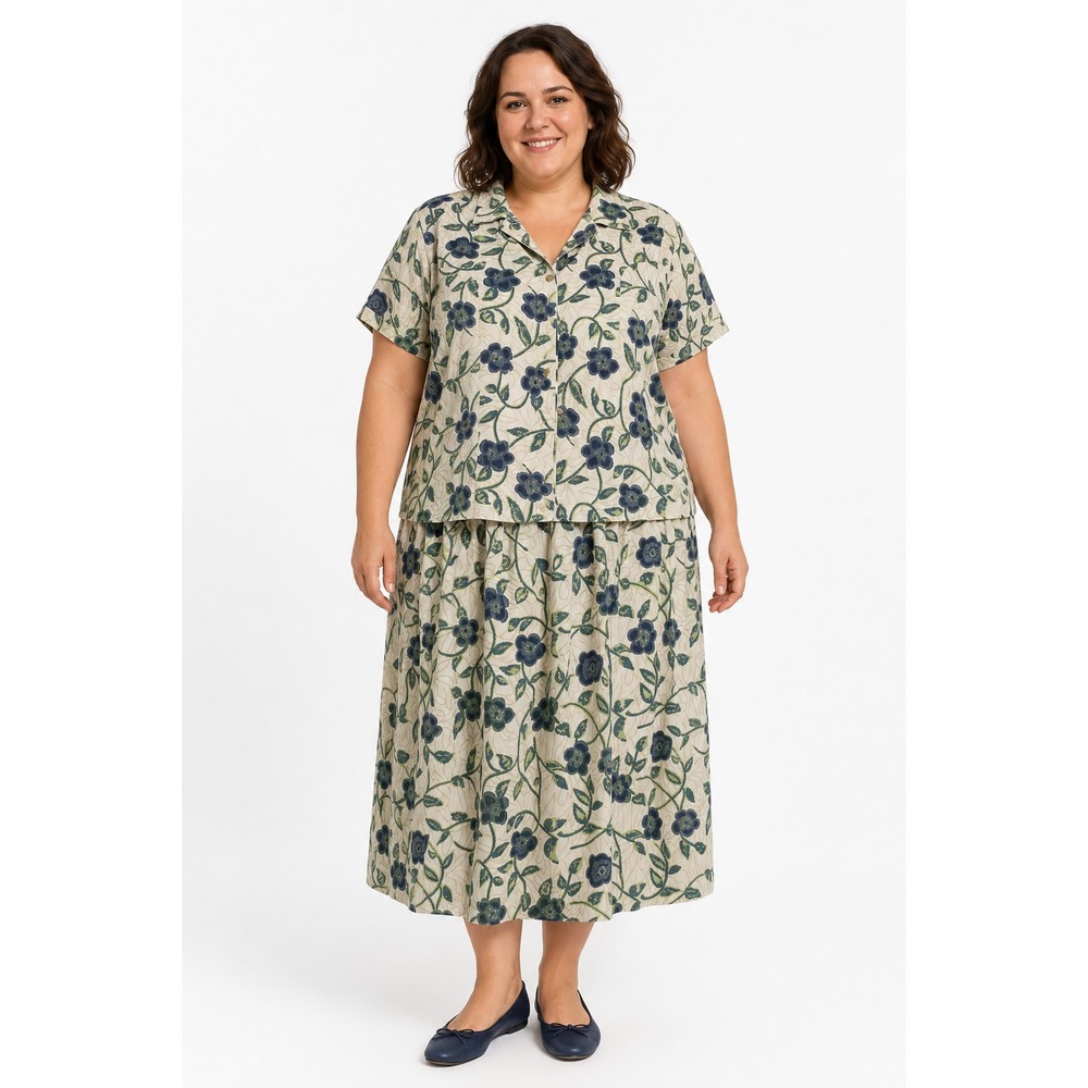 Proudly Plus Size 18 Floral Top Midi Skirt Set Button Front 2 Piece Outfit